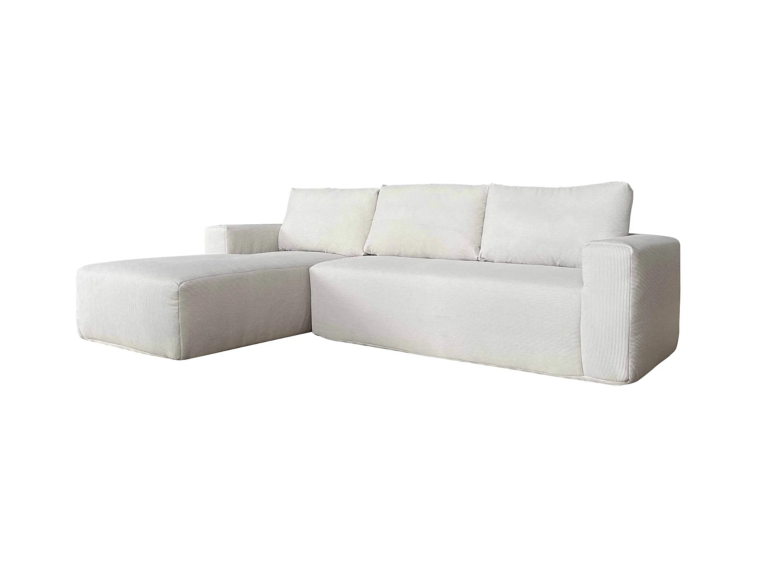 Canapé d'angle 4 places en tissu côtelé avec méridienne gauche écru
