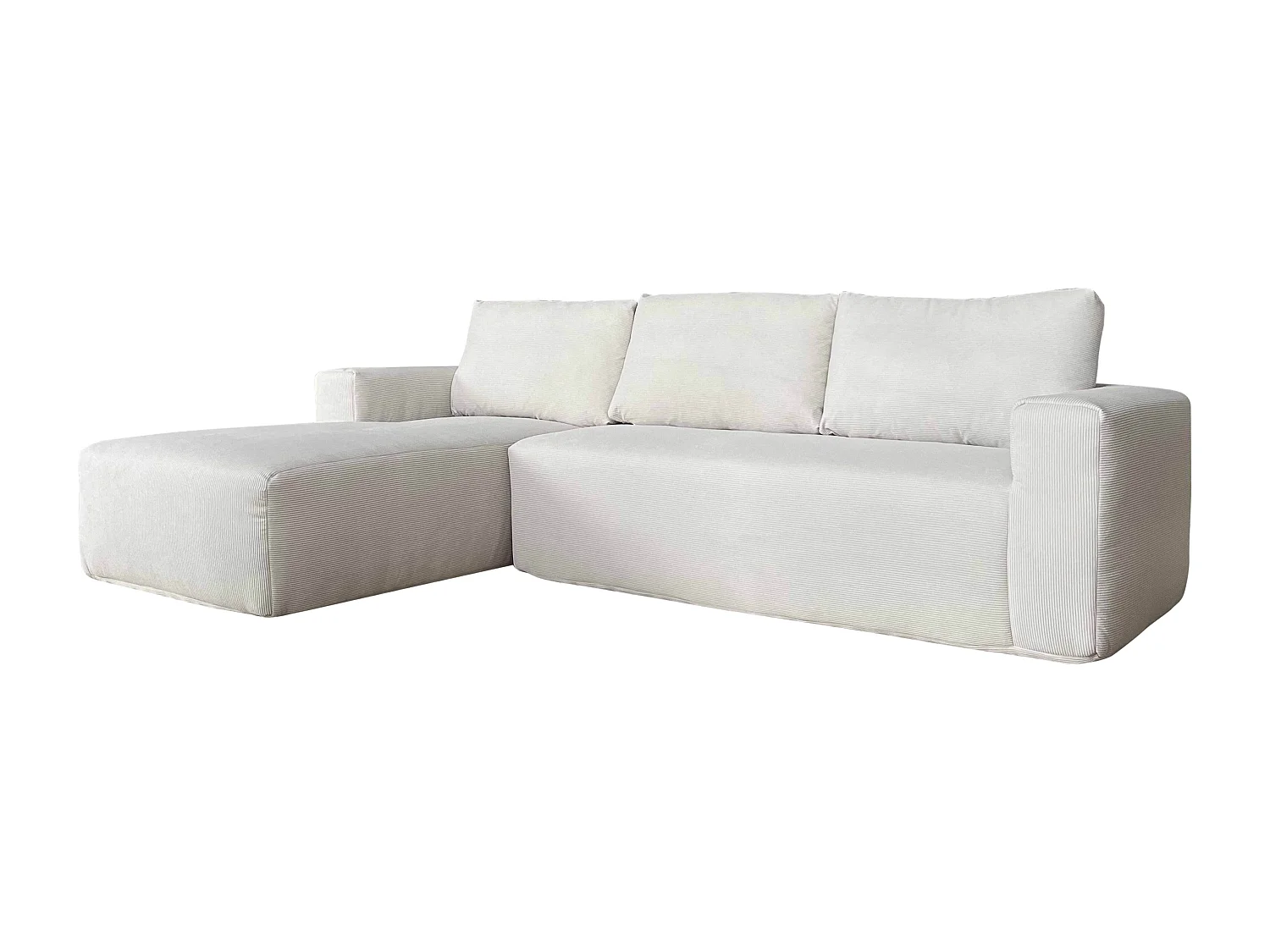 Canapé angle 4 places tissu et méridienne gauche écru L265 cm