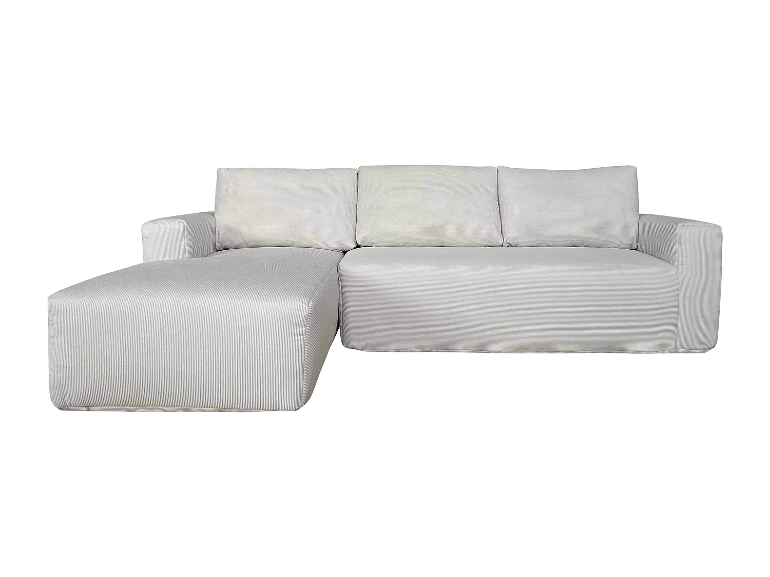 Canapé angle 4 places tissu et méridienne gauche écru L265 cm