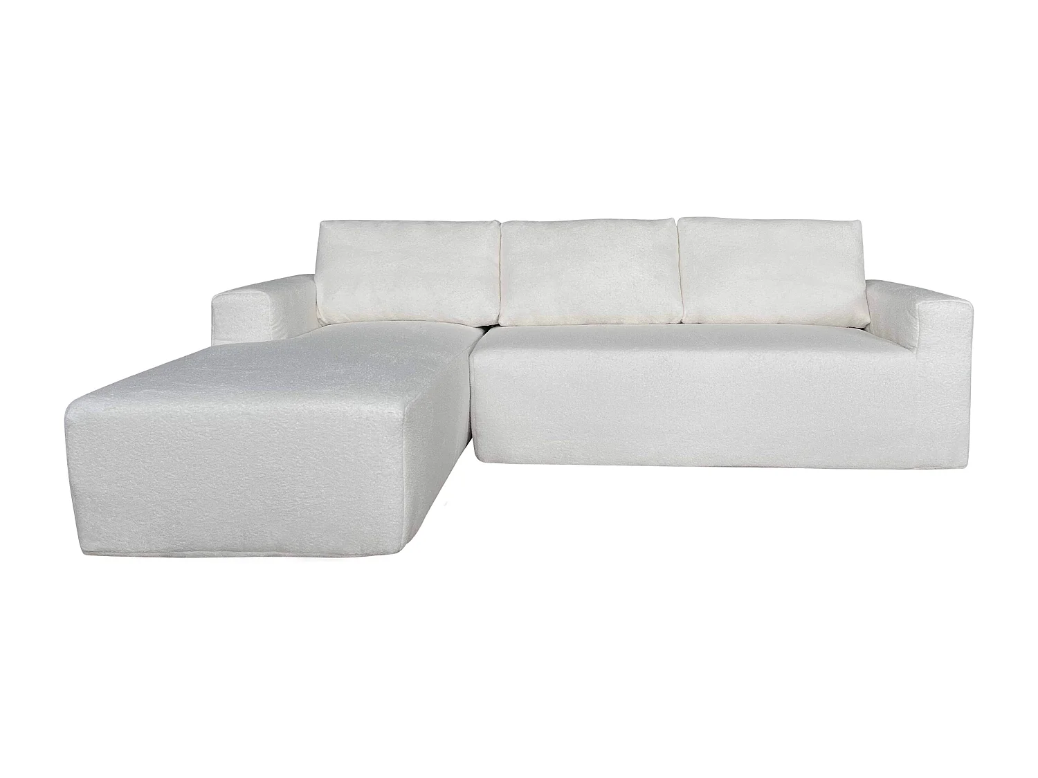 Canapé d'angle 4 places bouclette avec méridienne gauche écru L265 cm