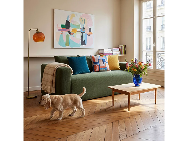 Canapé 3 places en tissu côtelé avec coussins vert