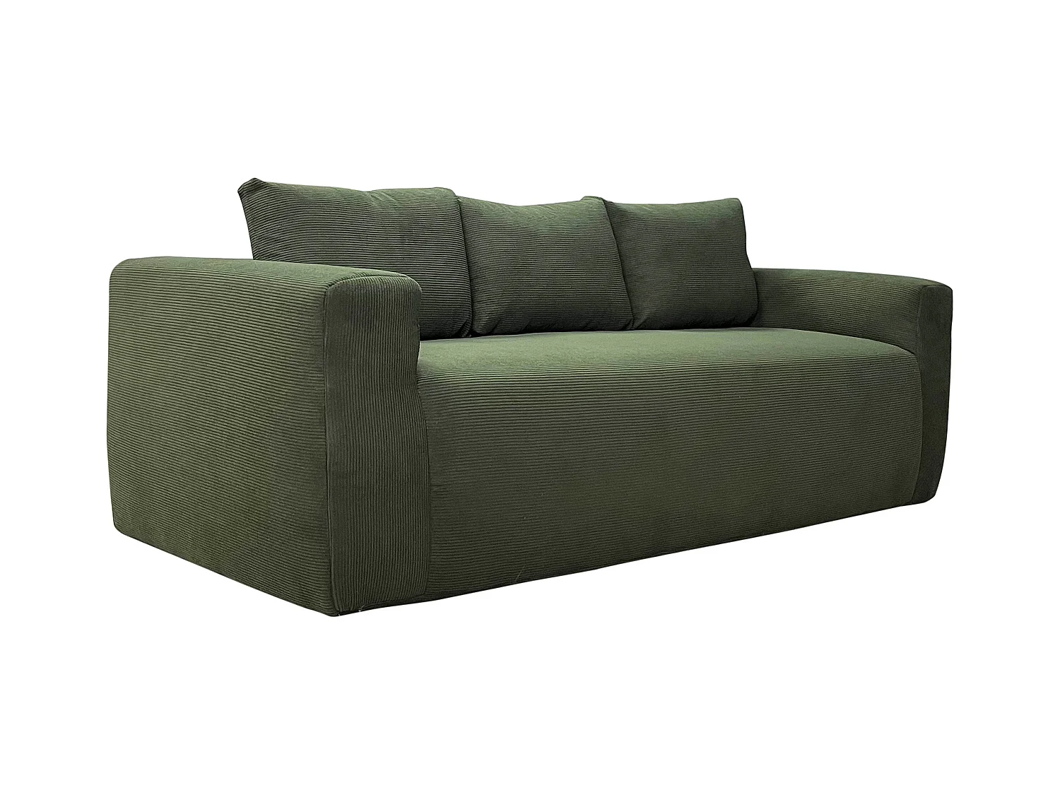 Canapé 3 places en tissu côtelé avec coussins vert