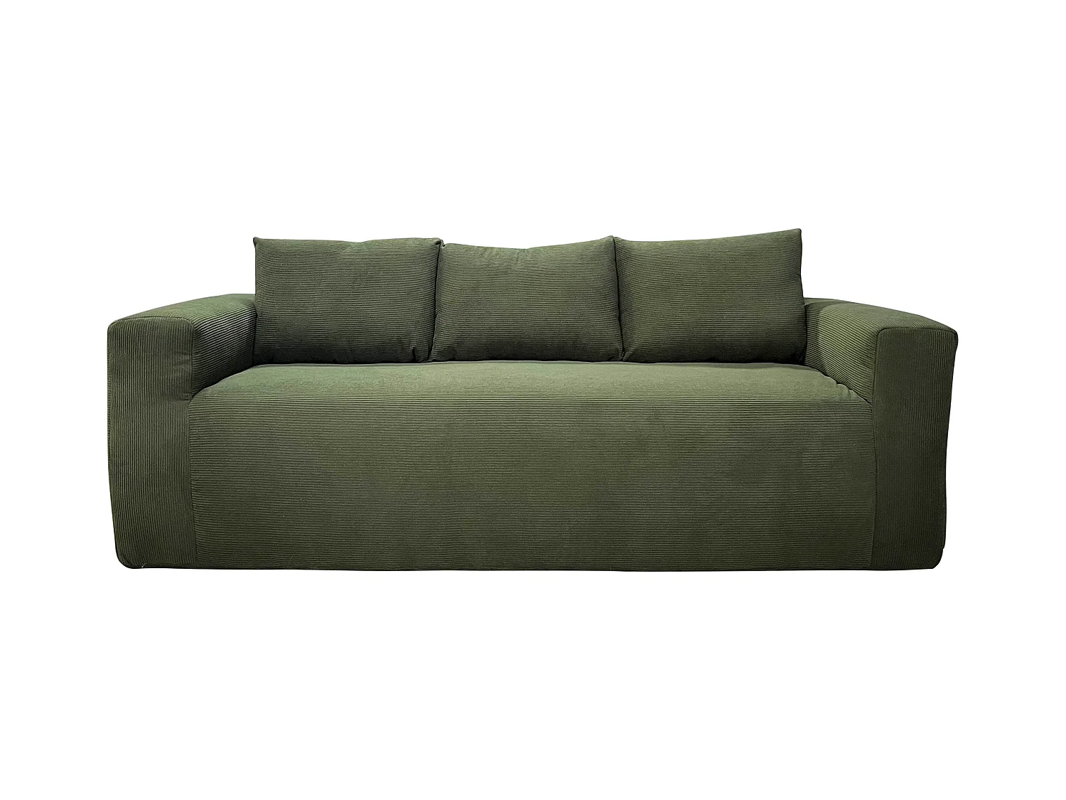 Canapé 3 places en tissu côtelé avec coussins vert