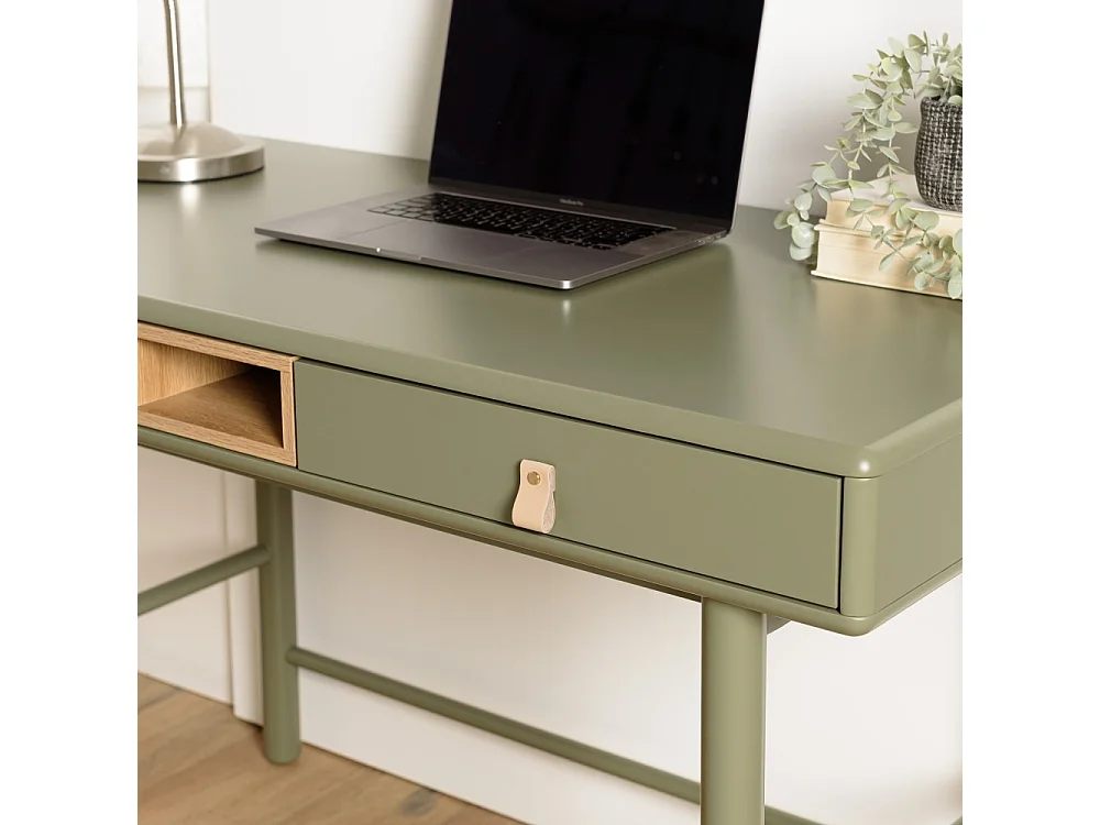 ETHAN - Bureau 2 tiroirs et 1 niche en bois naturel vert