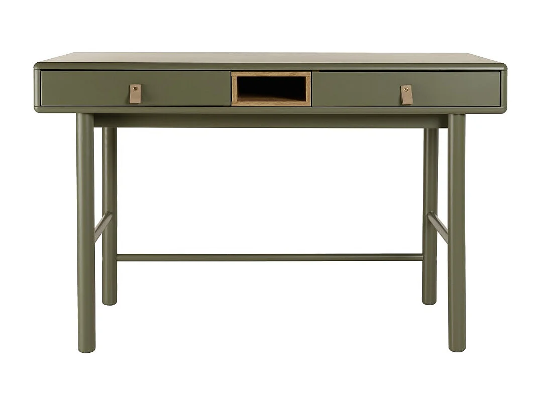 ETHAN - Bureau 2 tiroirs et 1 niche en bois naturel vert