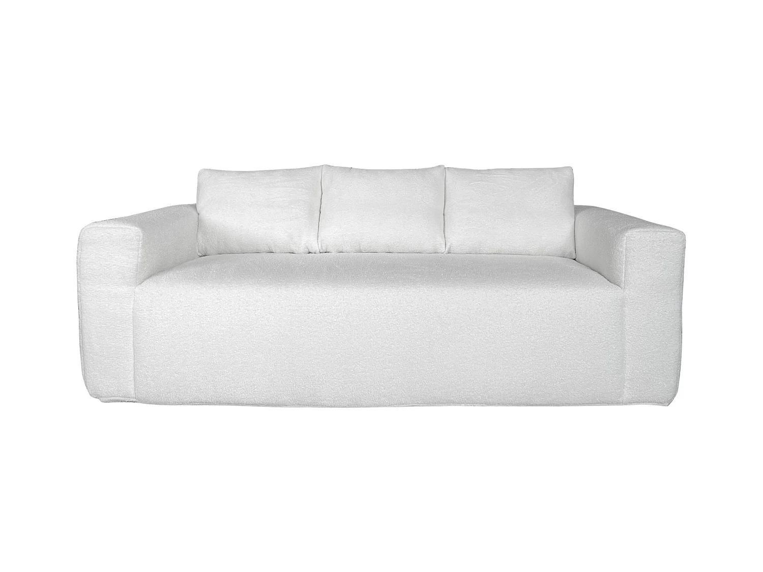 Canapé 3 places en tissu bouclette avec coussins écru