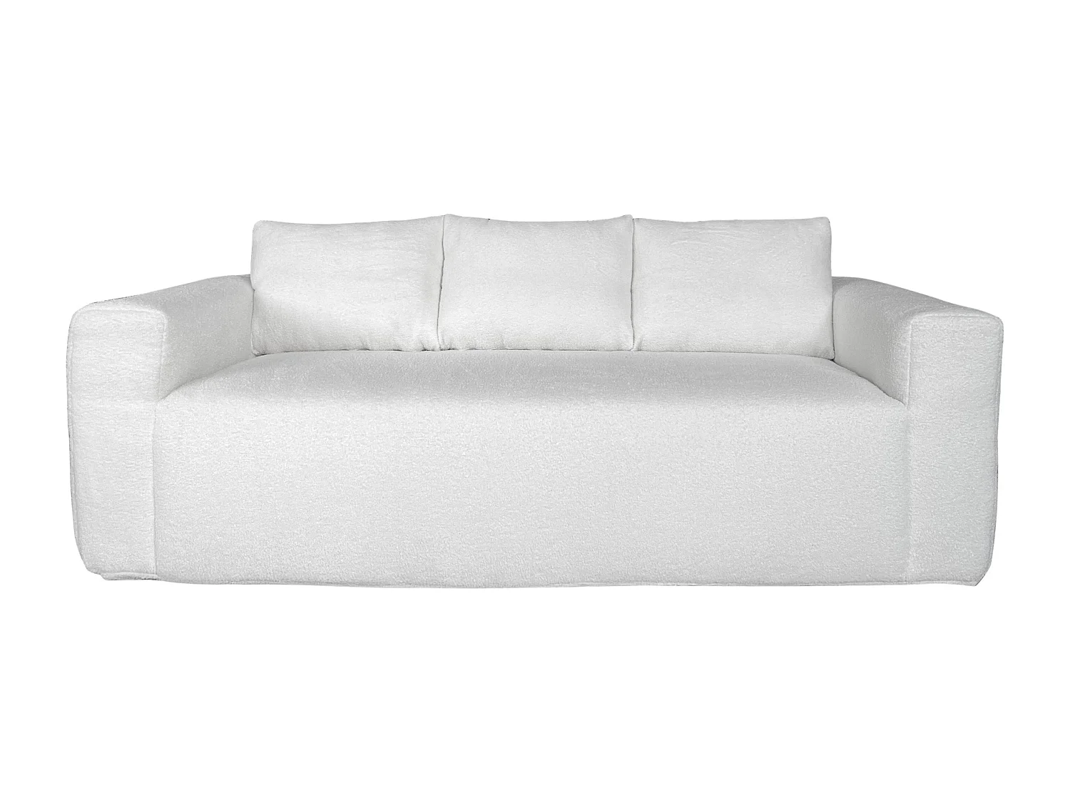 Canapé 3 places en tissu bouclette avec coussins écru L 200 cm