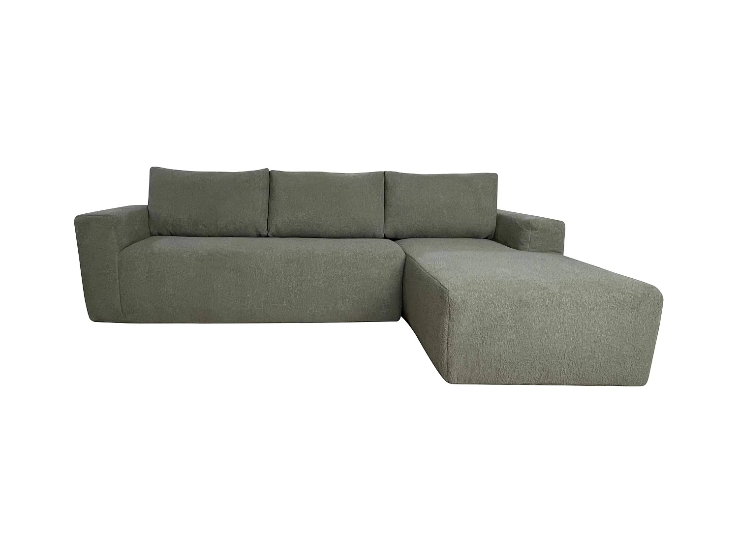 Canapé d'angle droit 4 places en tissu bouclette avec méridienne vert