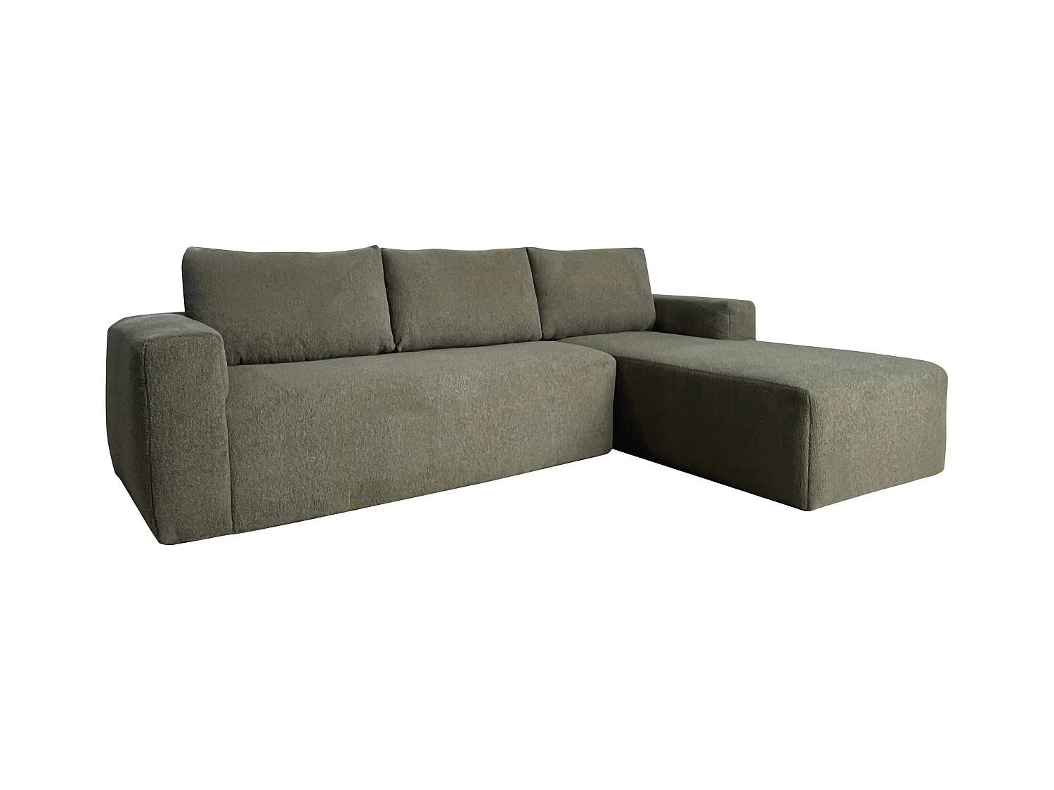 Canapé d'angle 4 places en tissu bouclette avec méridienne vert