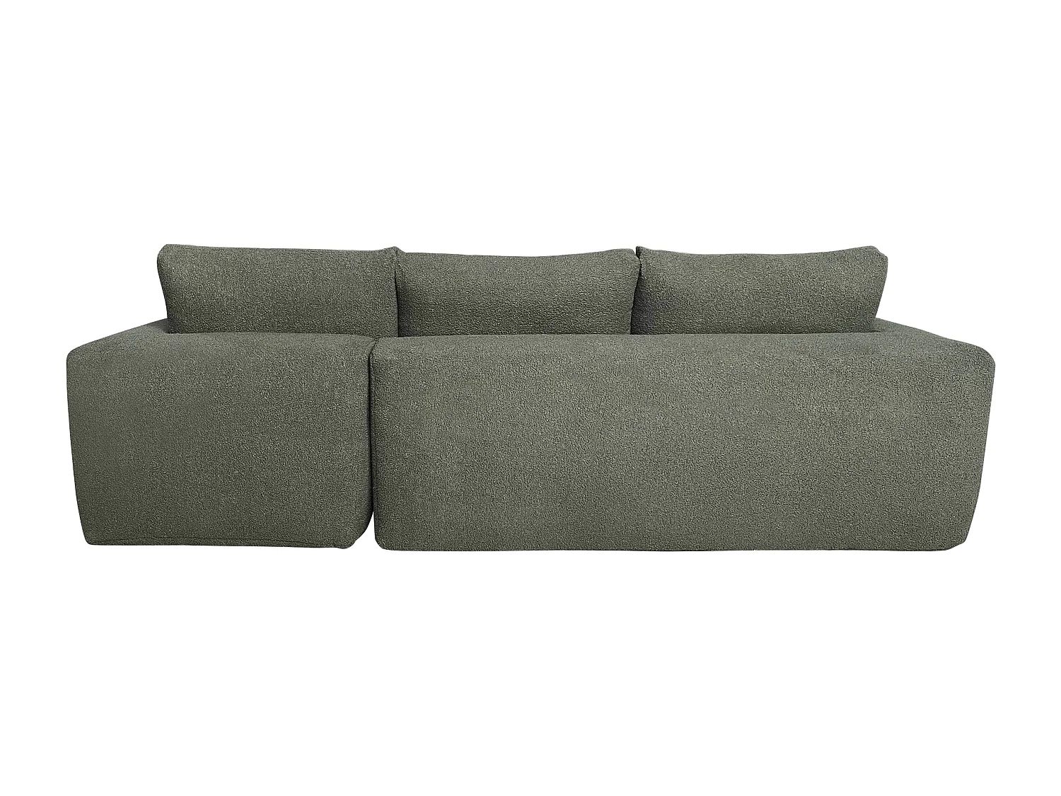 Canapé angle droit 4 places tissu bouclette et méridienne vert L265 cm