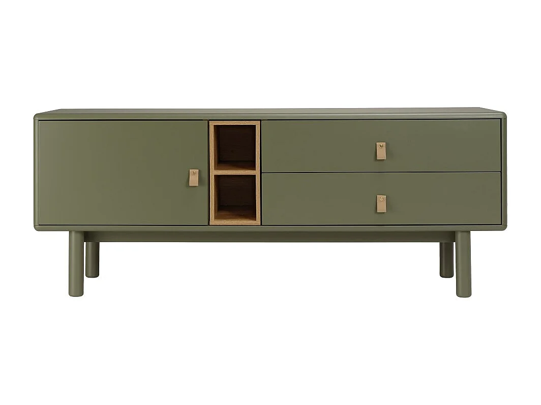 ETHAN - Meuble TV 1 porte, 2 tiroirs et 2 niches en bois vert