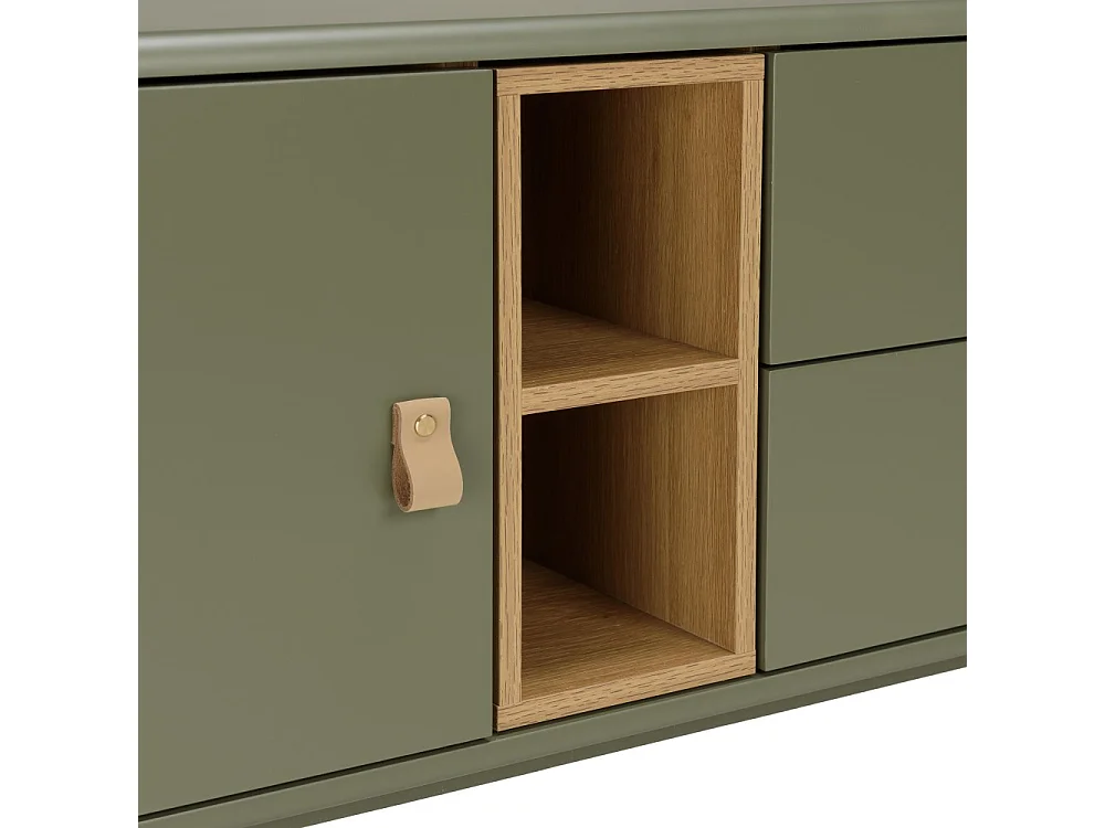 ETHAN - Meuble TV 1 porte, 2 tiroirs et 2 niches en bois vert