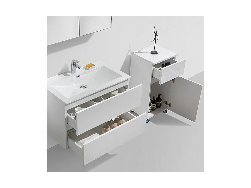 Ensemble de meubles salle de bain design SIENA largeur 80 cm blanc laqué Sans