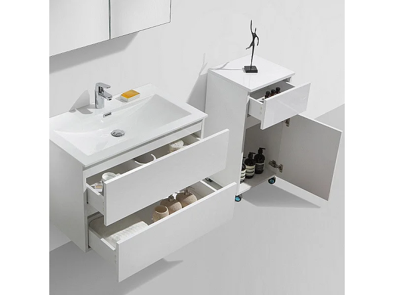 Ensemble de meubles salle de bain design SIENA largeur 80 cm blanc laqué Sans