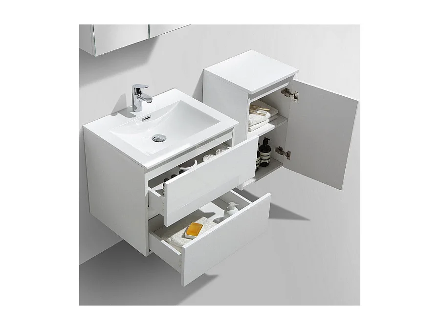 Ensemble de meubles salle de bain design SIENA largeur 60 cm blanc laqué Sans