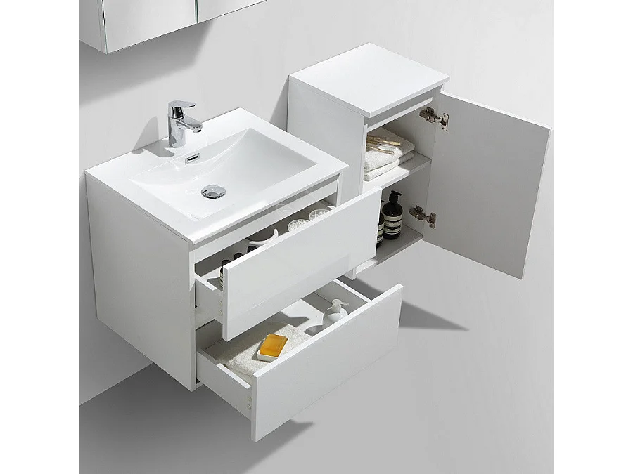 Ensemble de meubles salle de bain design SIENA largeur 60 cm blanc laqué Sans