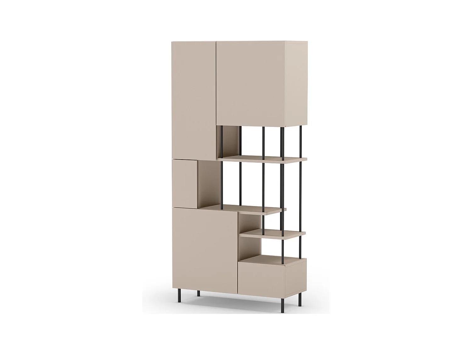 Bibliothèque 6 niveaux 5 portes beige 84 cm - Lise