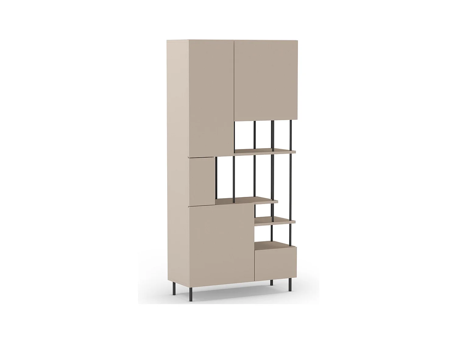Bibliothèque 6 niveaux 5 portes beige 84 cm - Lise