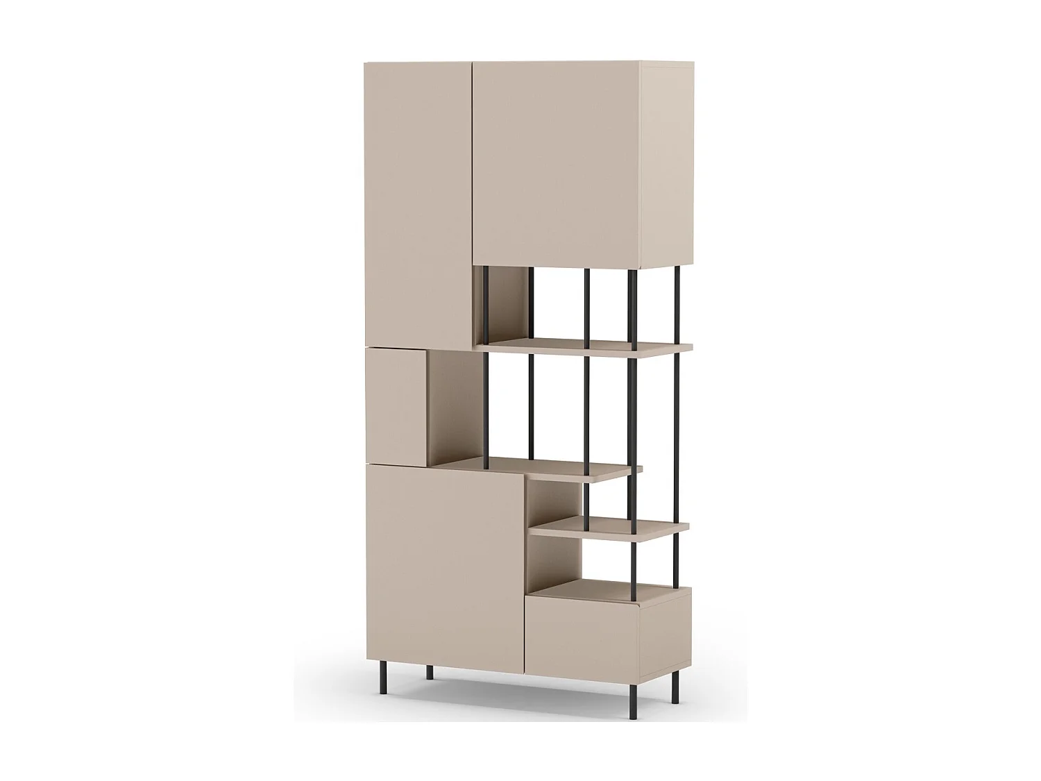 Bibliothèque 6 niveaux 5 portes beige 84 cm - Lise