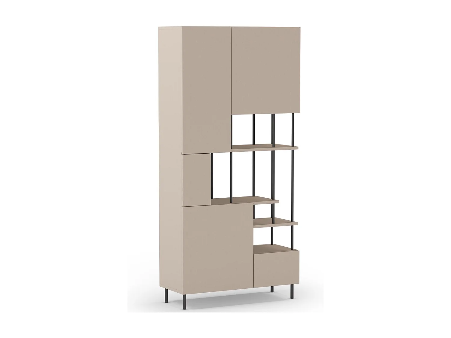 Bibliothèque 6 niveaux 5 portes beige 84 cm - Lise
