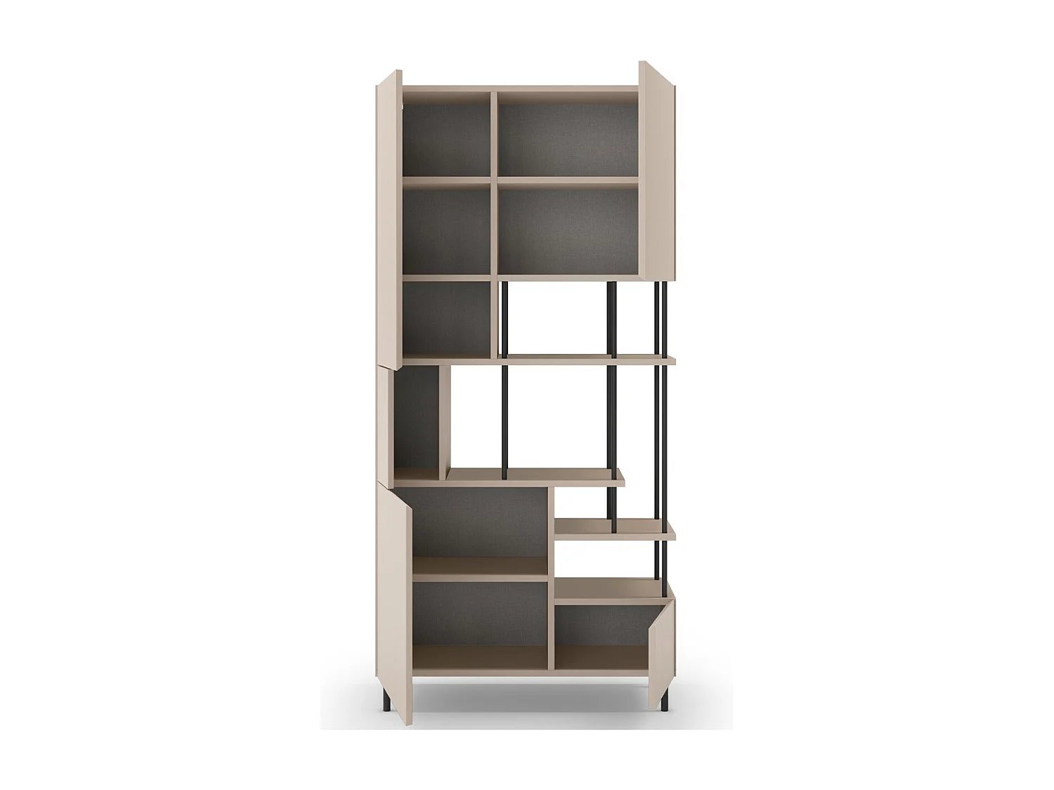 Bibliothèque 6 niveaux 5 portes beige 84 cm - Lise
