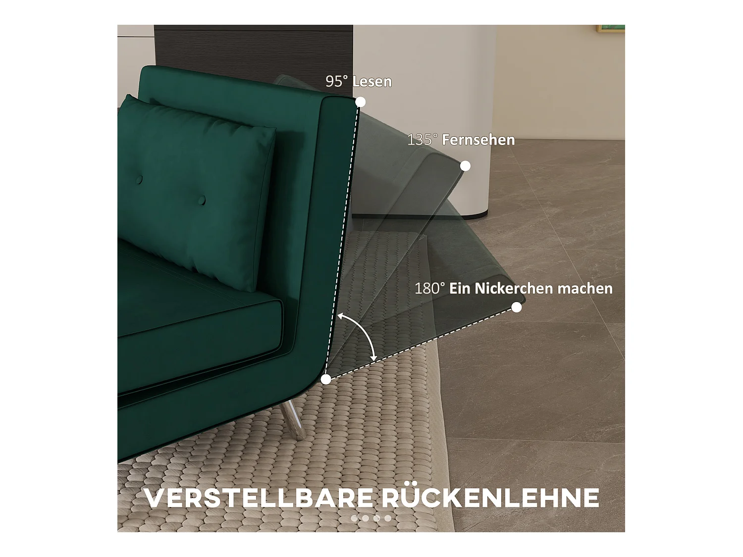 Sofá cama convertible 3 en 1 de terciopelo verde oscuro de 77 x 88 x 83 cm con cojín para invitados