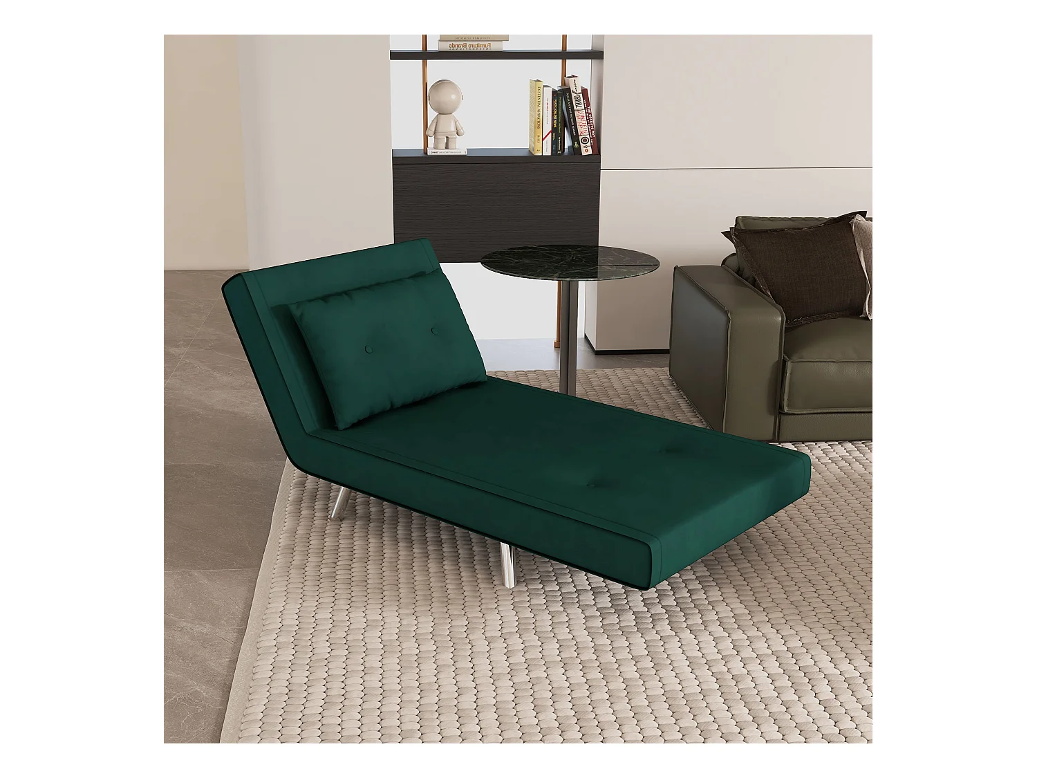 Sofá cama convertible 3 en 1 de terciopelo verde oscuro de 77 x 88 x 83 cm con cojín para invitados