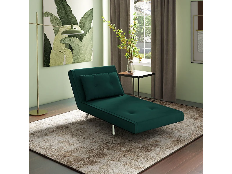 Fauteuil-lit convertibile 3-en-1 Velours Vert Foncé 77x88x83 cm con Coussin pour Invités