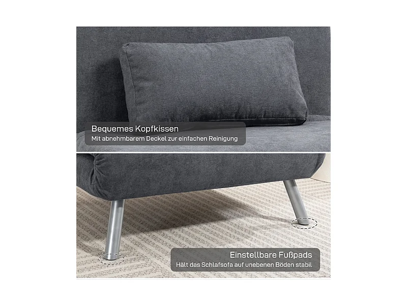 Sillón convertible 2 en 1 con cama plegable, sillón relajante de tela, para salón y dormitorio, gris oscuro, 80 x 75 x 83 cm