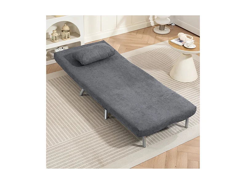Sillón convertible 2 en 1 con cama plegable, sillón relajante de tela, para salón y dormitorio, gris oscuro, 80 x 75 x 83 cm