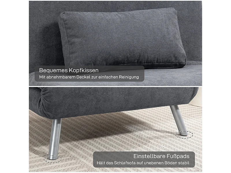 Poltrona conversível 2 em 1 com cama retrátil, poltrona relaxante de tecido, sala de estar e quarto, cinza escuro, 80 x 75 x 83 cm