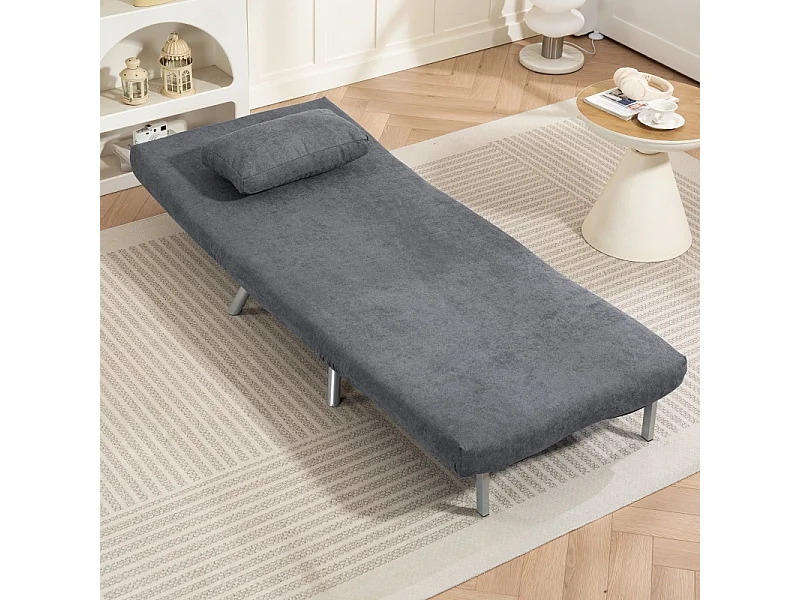 Poltrona conversível 2 em 1 com cama retrátil, poltrona relaxante de tecido, sala de estar e quarto, cinza escuro, 80 x 75 x 83 cm