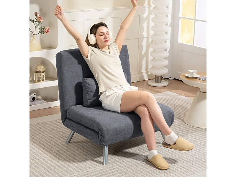 Fauteuil Convertible 2-en-1 avec Lit Escamotable, Fauteuil Relax en Tissu, Salon et Chambre, Gris Foncé, 80 x 75 x 83 cm