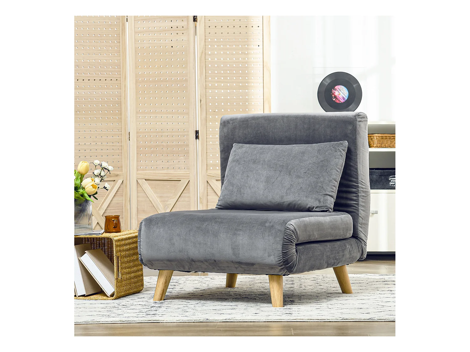 Schlafsessel 2-en-1 con dossier regolabile e coussin, illuminato d'appoint gris, 72x78x79 cm