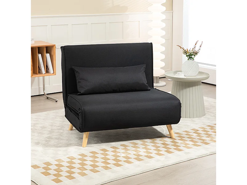 Sillón cama y sofá cama 2 en 1 hasta 350 kg, respaldo regulable, tejido efecto lino