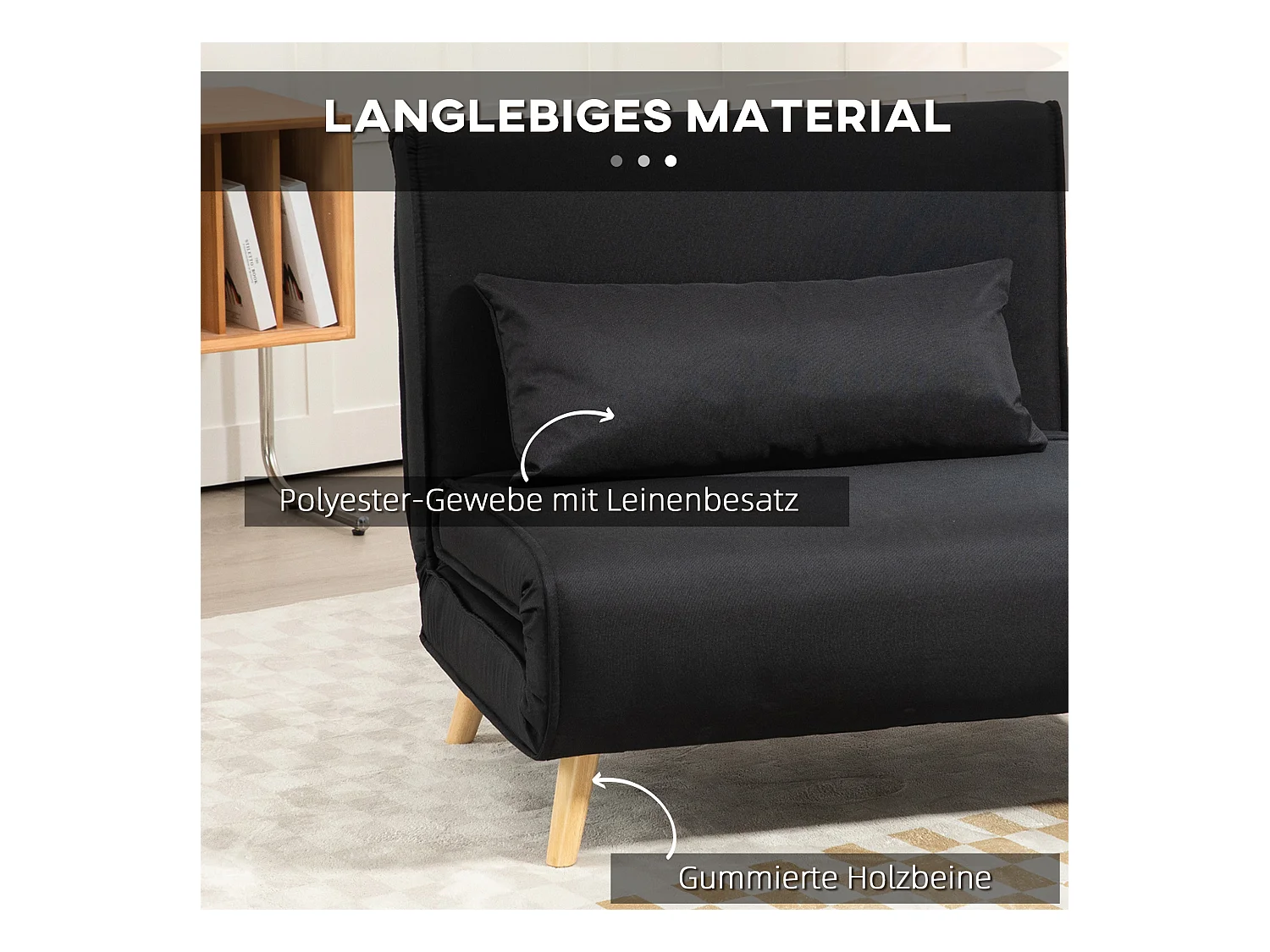 Sillón cama y sofá cama 2 en 1 hasta 350 kg, respaldo regulable, tejido efecto lino