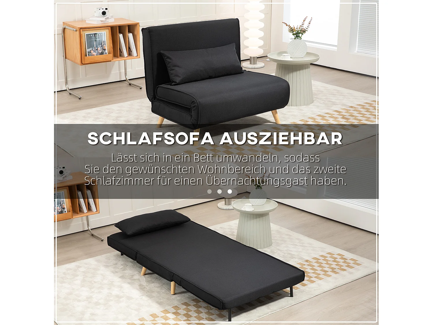 Poltrona cama e sofá-cama 2 em 1 até 350 kg, encosto ajustável, tecido efeito linho