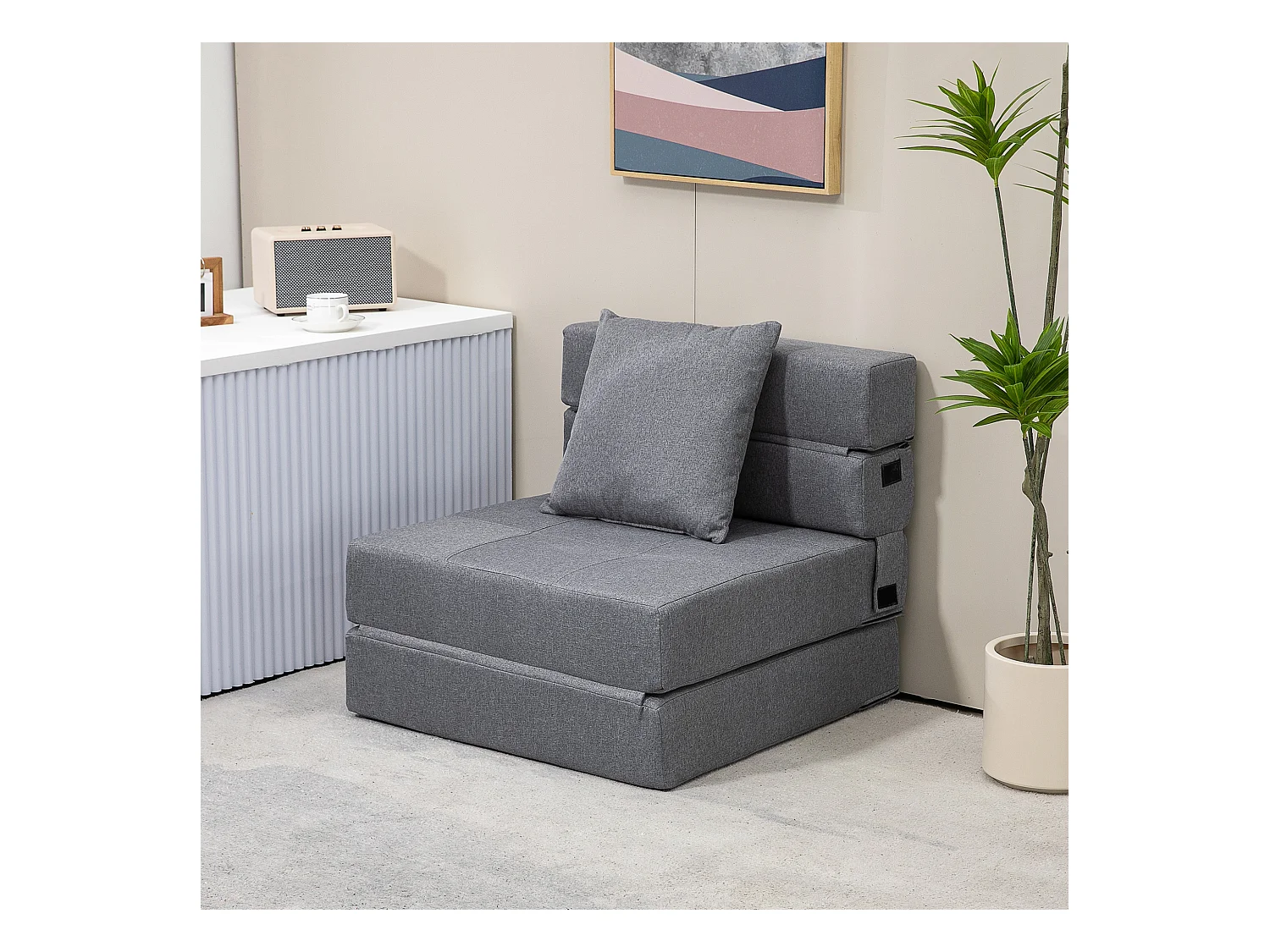 Sillón cama plegable convertible de poliéster con cojín para salón dormitorio despacho 70x70 cm gris oscuro
