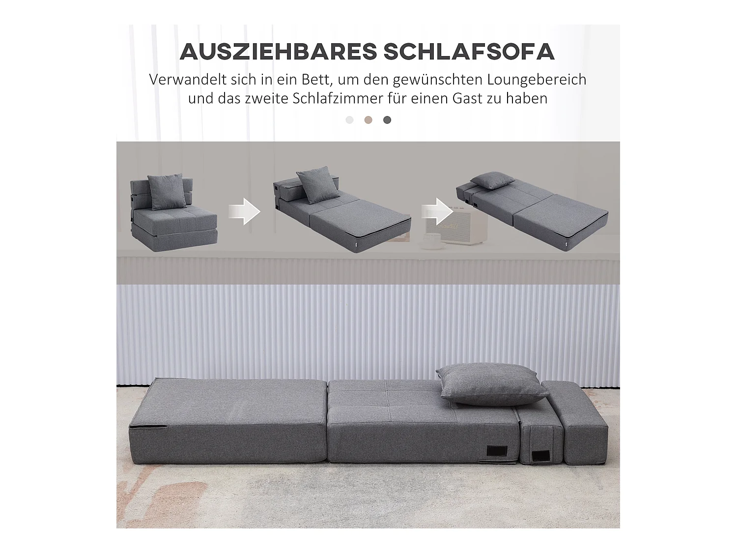 Sillón cama plegable convertible de poliéster con cojín para salón dormitorio despacho 70x70 cm gris oscuro