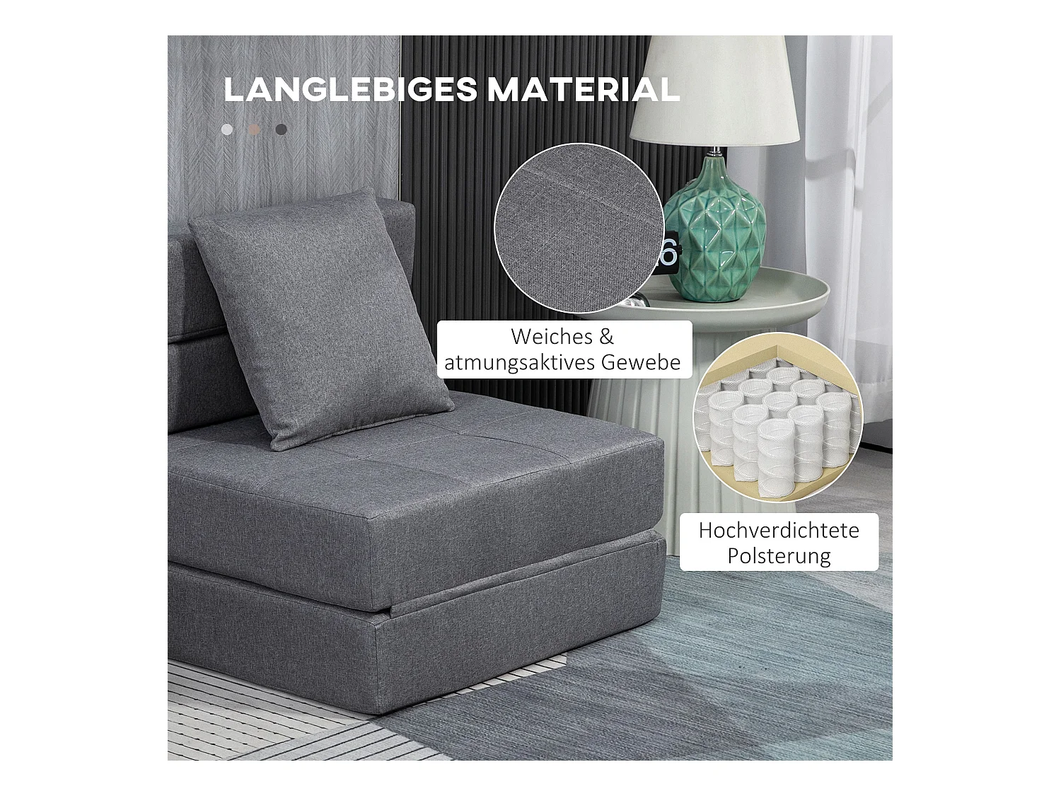 Sillón cama plegable convertible de poliéster con cojín para salón dormitorio despacho 70x70 cm gris oscuro