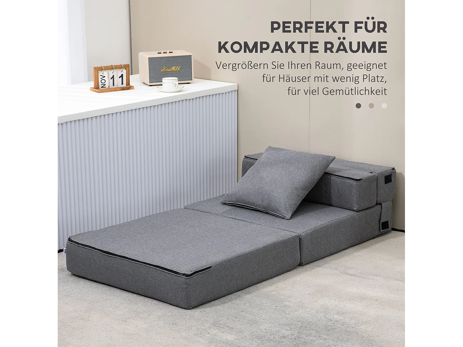 Sillón cama plegable convertible de poliéster con cojín para salón dormitorio despacho 70x70 cm gris oscuro