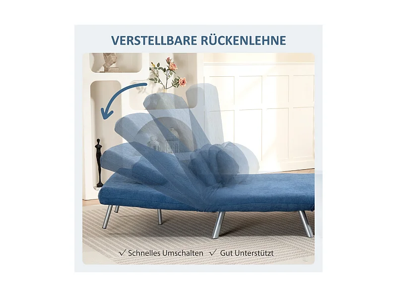 Polstersessel Conversível 2 em 1, Poltrona Relaxante com Cama Dobrável, Tecido, Sala de Estar e Quarto, Azul, 80 x 75 x 83 cm