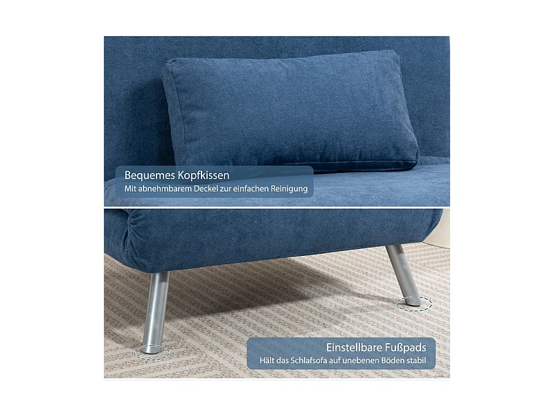 Polstersessel Conversível 2 em 1, Poltrona Relaxante com Cama Dobrável, Tecido, Sala de Estar e Quarto, Azul, 80 x 75 x 83 cm