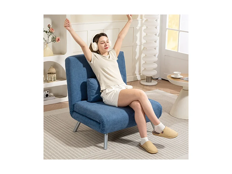 Polstersessel Convertible 2-en-1, Fauteuil Relax avec Lit Escamotable, Tissu, Salon et Chambre, Bleu, 80 x 75 x 83 cm