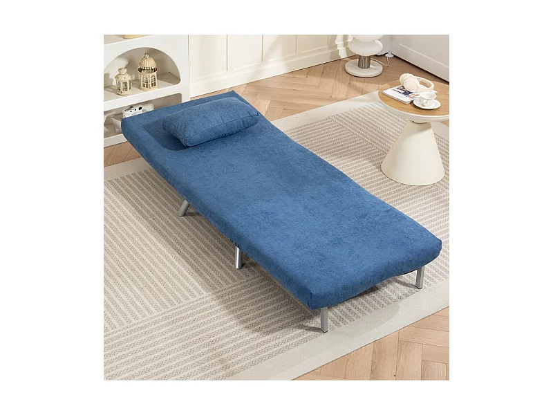 Polstersessel Convertible 2-en-1, Fauteuil Relax avec Lit Escamotable, Tissu, Salon et Chambre, Bleu, 80 x 75 x 83 cm