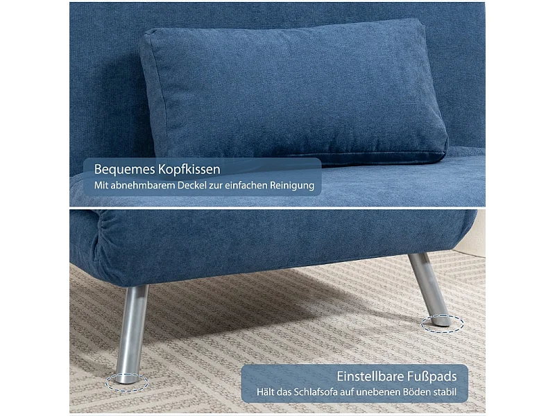 Polstersessel Conversível 2 em 1, Poltrona Relaxante com Cama Dobrável, Tecido, Sala de Estar e Quarto, Azul, 80 x 75 x 83 cm