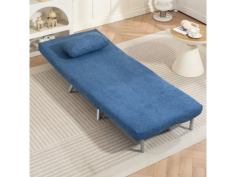 Polstersessel Conversível 2 em 1, Poltrona Relaxante com Cama Dobrável, Tecido, Sala de Estar e Quarto, Azul, 80 x 75 x 83 cm