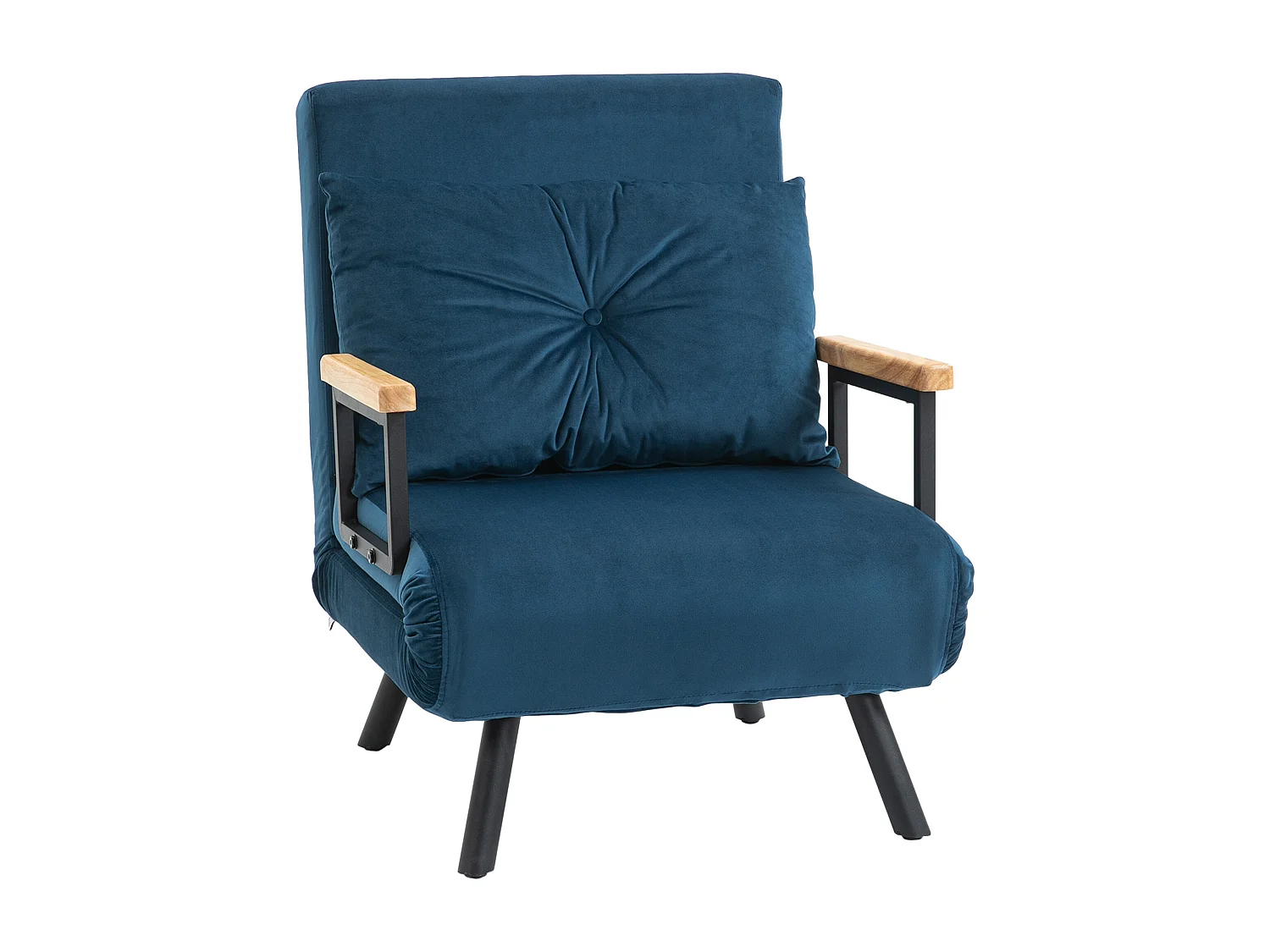 Poltrona conversível de veludo com função de cama e encosto ajustável, sala de estar azul 63x73x81cm