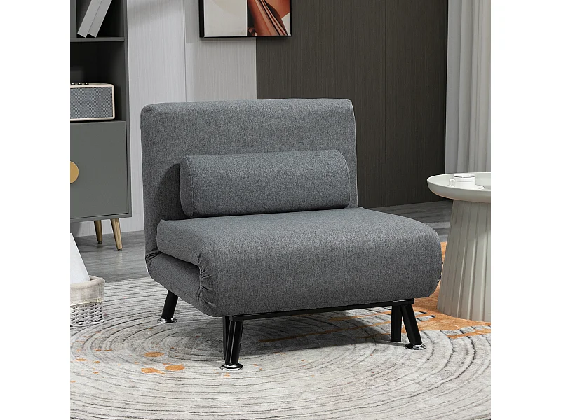 Sillón plegable convertible 2 en 1 de poliéster gris oscuro para salón o dormitorio 75x70x75 cm