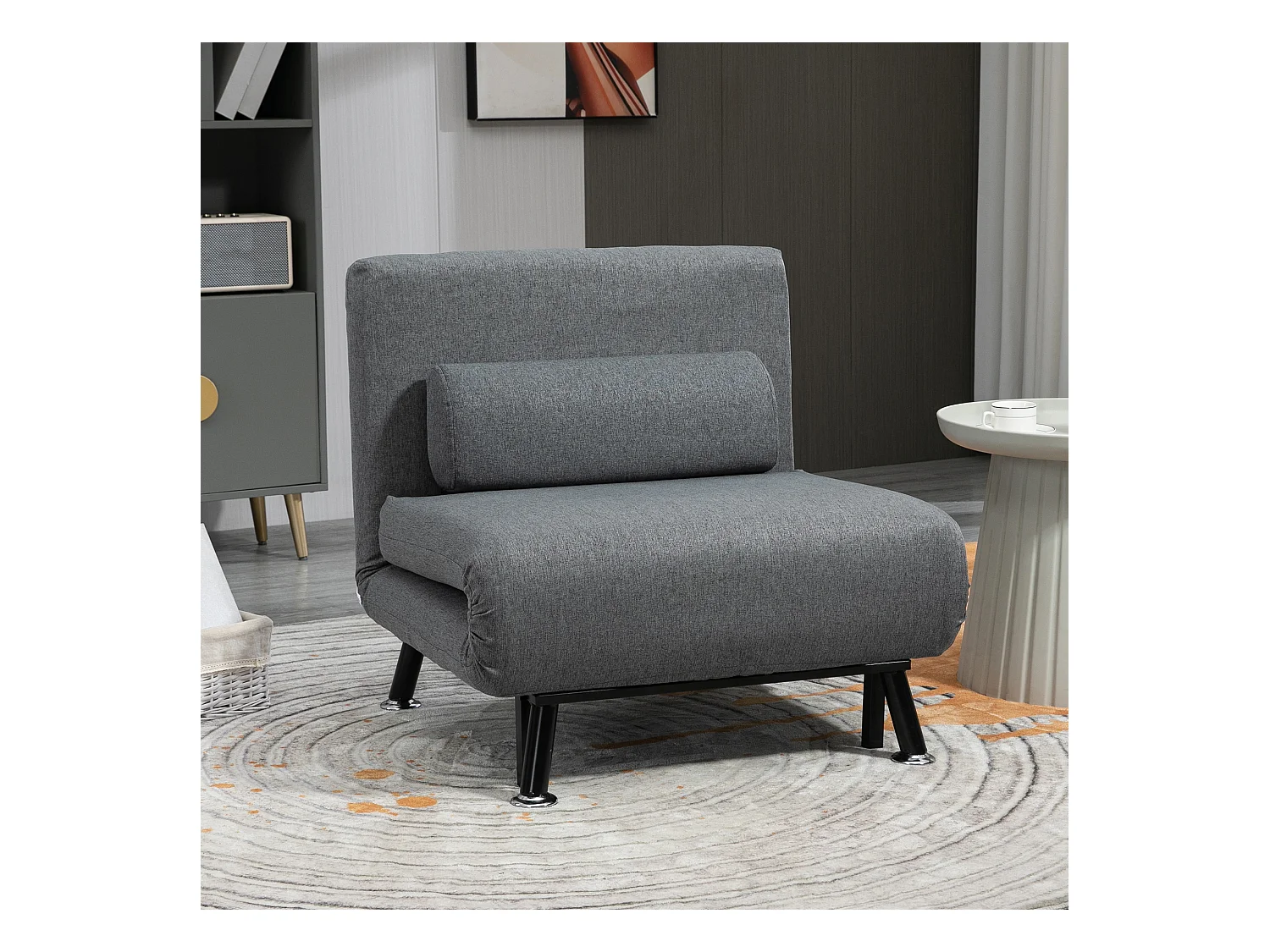 Sillón plegable convertible 2 en 1 de poliéster gris oscuro para salón o dormitorio 75x70x75 cm
